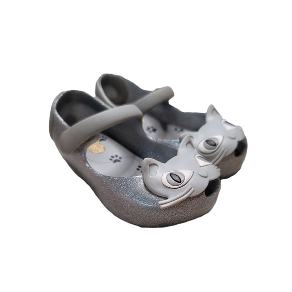 Mini Melissa Toddler Ultra Girl II Cat Glitter Flat Shoes Silver Size US 7M - Picture 2 of 12